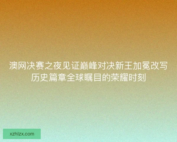 澳网决赛之夜见证巅峰对决新王加冕改写历史篇章全球瞩目的荣耀时刻